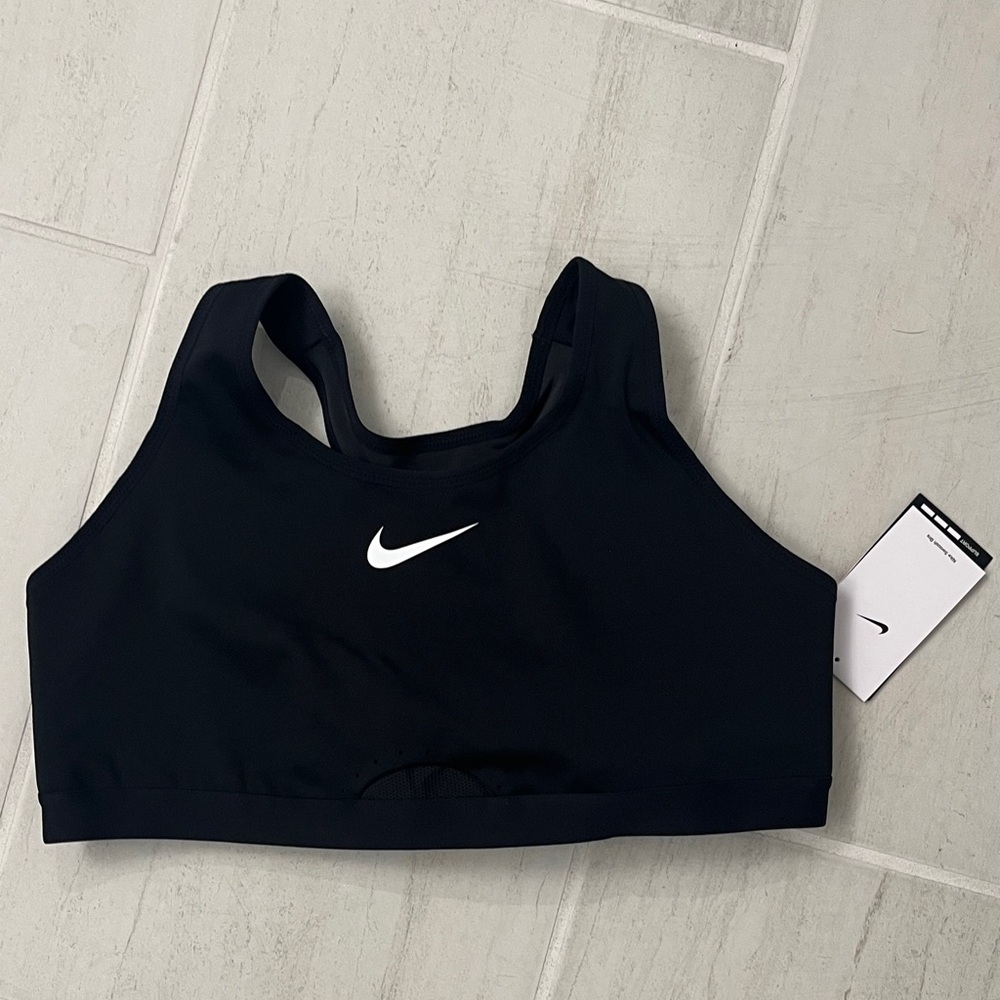 Nike Swoosh Women's Black Sports Bra with White Logo XXL